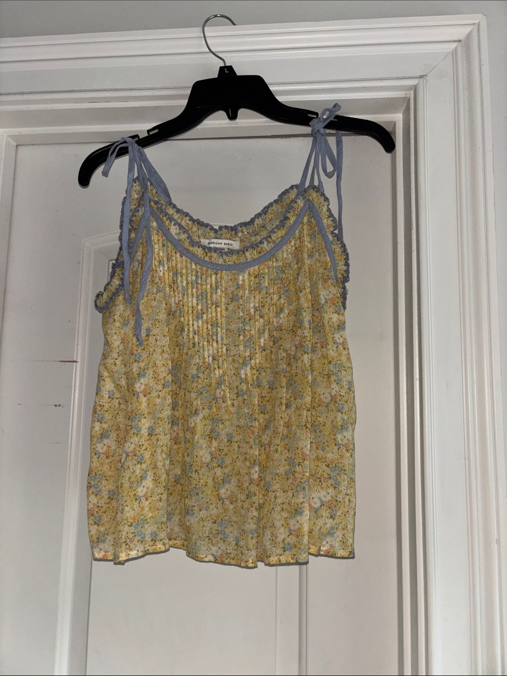 American Eagle Outfitters Yellow Floral Camisole with Blue Trim